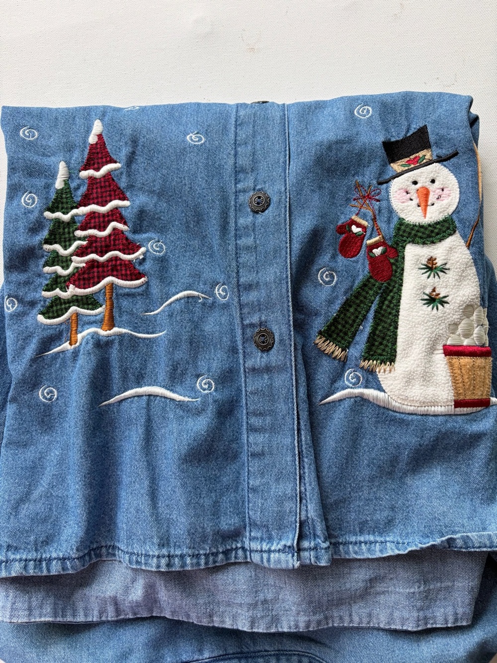 Vtg 90’s Decorated Originals Embroidered Holiday Christmas Denim Blouse - Picture 9 of 9